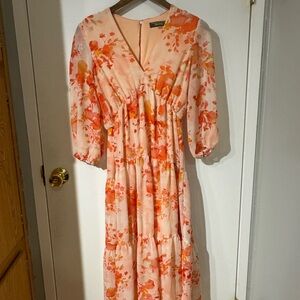 Pink and Orange Floral Print Dress